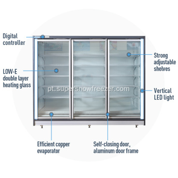 Congelador vertical da exibição do supermercado das portas de vidro duplo